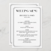 Grand Gatsby Art Déco Blanc Argent Mariage Menu (Devant / Derrière)