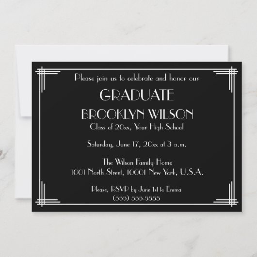 Grand Gatsby Art Déco Graduation Party Invitation (Dos)