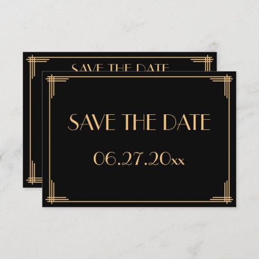 Grand Gatsby Art Déco Mariage Enregistrer La Carte (Devant / Derrière)