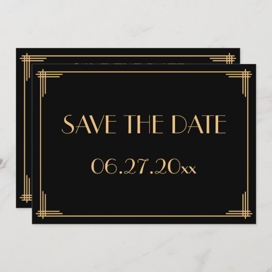 Grand Gatsby Art Déco Mariage Enregistrer La Carte (Devant / Derrière)