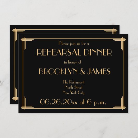 Grand Gatsby Art Déco Mariage Invitations de répét (Devant / Derrière)
