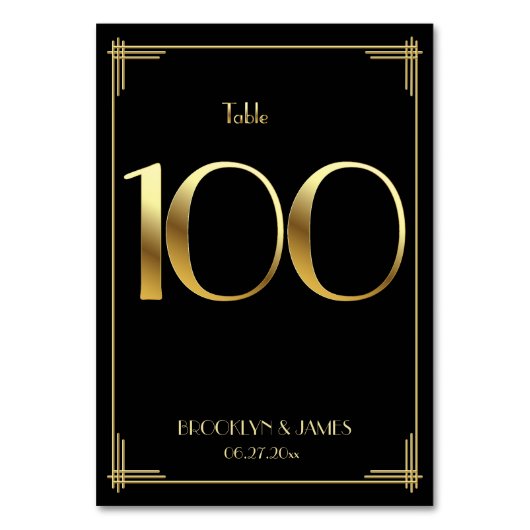 Grand Gatsby Art Déco Numéro de table 100 Or Noir (Dos)