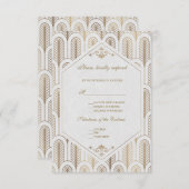 Grand Gatsby Art Déco Or Blanc Mariage RSVP (Devant / Derrière)