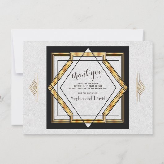 Grand Gatsby Gold White Art Déco Mariage MERCI (Dos)