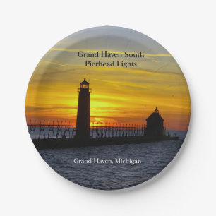 Grand Haven South Pierhead Licht sunset bord