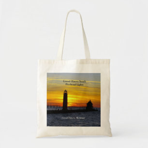 Grand Haven South Pierhead Licht sunset canvas tas
