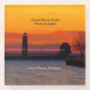 Grand Haven South Pierhead Lights zonsondergang co Glazen Onderzetter