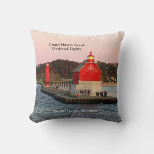 Grand Haven South Pierhead Lumières carré coussin