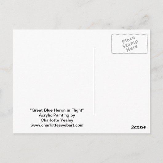 Grand Héron bleu en vol carte postale d'art ornith (Dos)