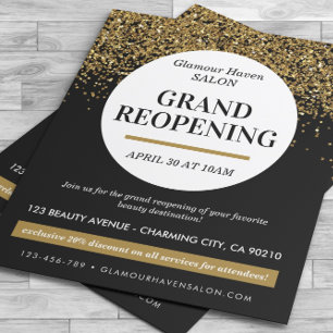 Grand Heropening Black Gold Glitter Salon Flyer