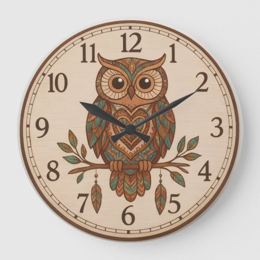 Grand Horloge Murale Chouette Boho (Recto)