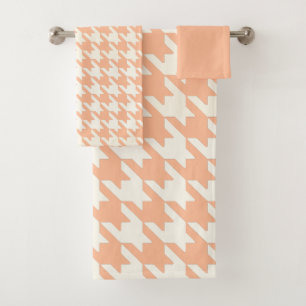 Grand Houndstooth Motif Peachy Coral & Blanc