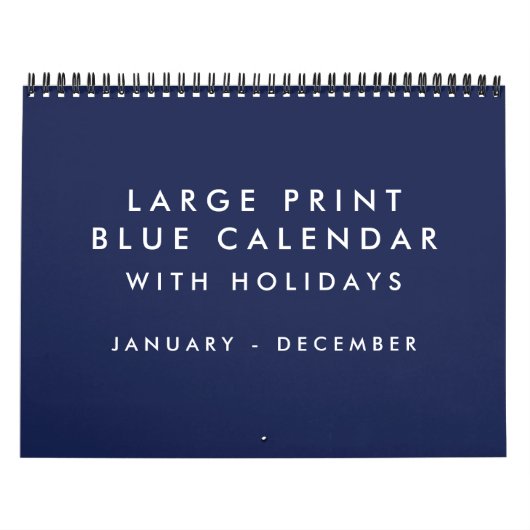Grand Imprimé Blanc Bleu Calendrier Avec Vacances (Protection)