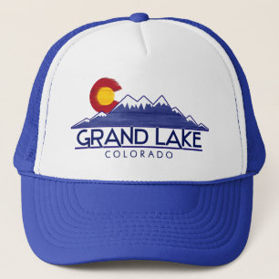 Grand Lake Colorado houten bergen hoed Trucker Pet