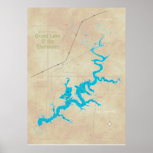 Grand Lake OK-kaart tan 21 Poster (Voorkant)
