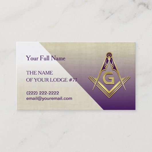 Grand Lodge Purple & Gold Masonic Cartes de visite (Devant)
