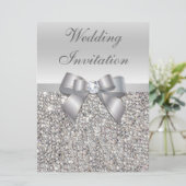 Grand Mariage Faux Séquins Argent Bow Invitations (Debout devant)