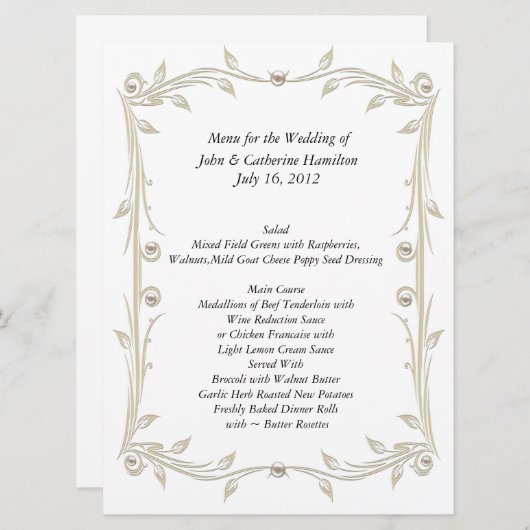 Grand menu blanc et bronzage de Tableau de mariage (Devant / Derrière)