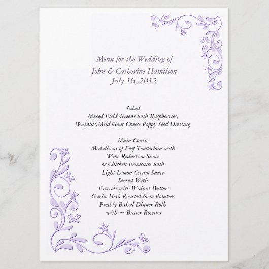 Grand menu de Tableau de mariage de blanc et de (Devant)