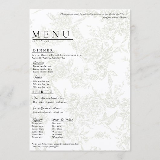 Grand Menu Floral de Mariage (Devant)