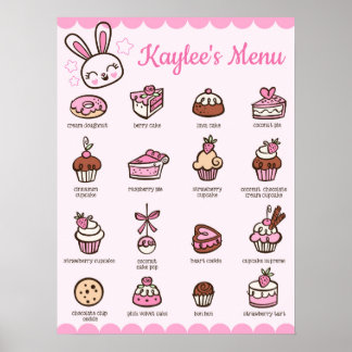 Grand Menu Kawaii Boulangerie Poster avec votre no