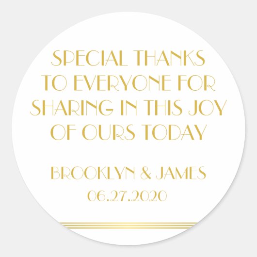 Grand Merci Gold Gatsby Stickers de mariage (Devant)