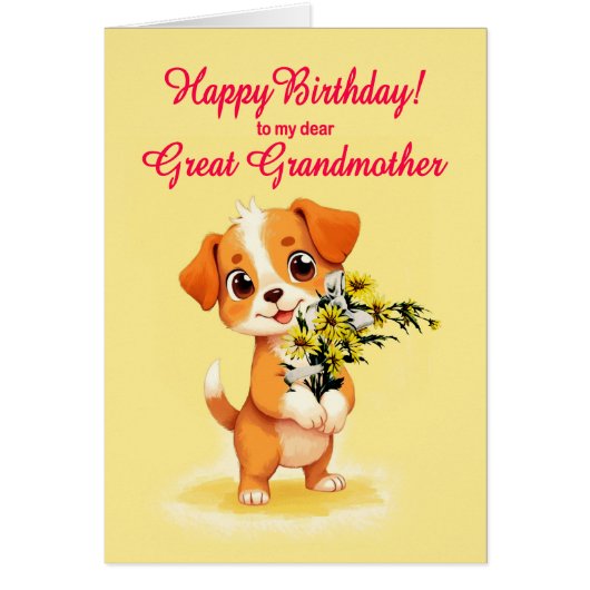 Grand-mère Anniversaire Chiot et Fleurs (Devant)