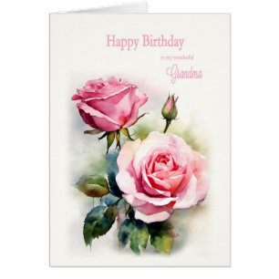 Grand-mère Anniversaire Roses peint aquarelle