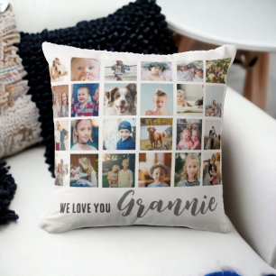 Grand-mère photo collage chic cursive oreiller à l