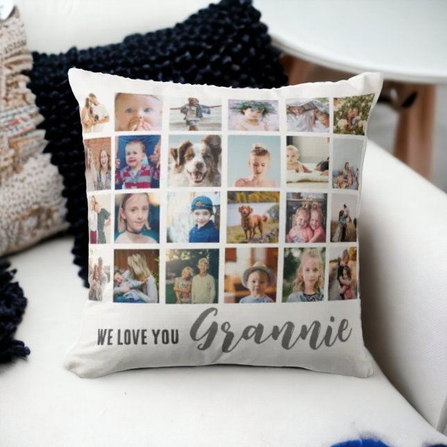 Grand-mère photo collage chic cursive oreiller à l (Créateur téléchargé)