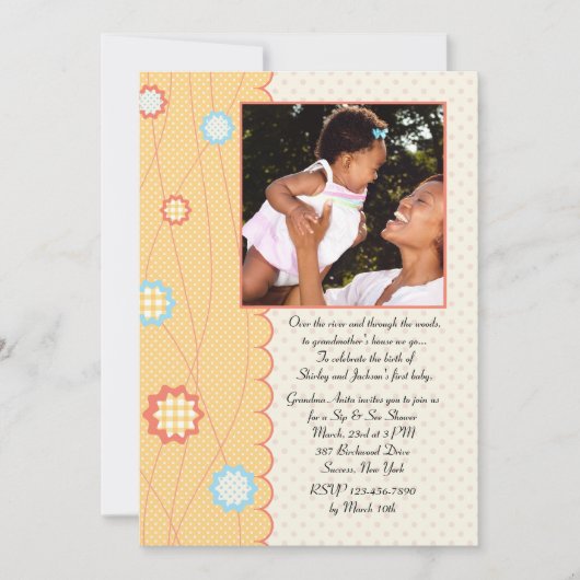 Grand-mère Sip et voir Baby shower Invitation (Devant)