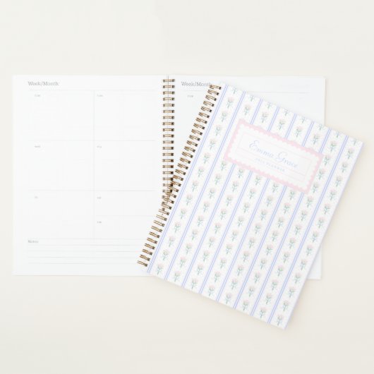 Grand-millénaire Preppy Floral Aquarelle Planner (Devant avec enveloppe)