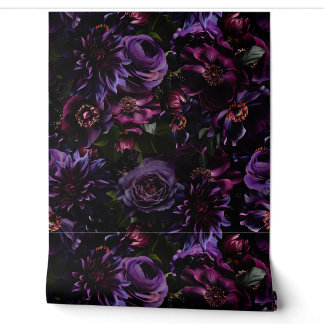 Grand Millennial Zwart Opulent Paarse Mauve Tuin Behang