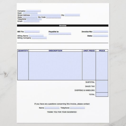 Grand modèle de facture (Dos)