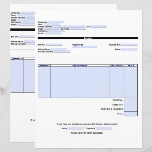 Grand modèle de facture (Devant / Derrière)