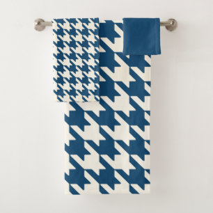 Grand Motif Houndstooth Moyen Bleu et Blanc