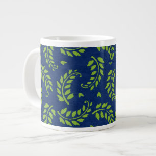 Grand mug à feuilles / frondes vertes sur fond ble