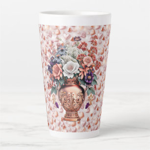 Grand mug à latte à cœurs et fleurs dorés rosés