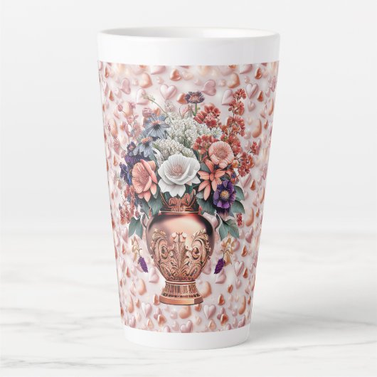 Grand mug à latte à cœurs et fleurs dorés rosés (Devant)