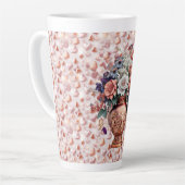 Grand mug à latte avec coeurs et fleurs en or rose (Angle gauche)