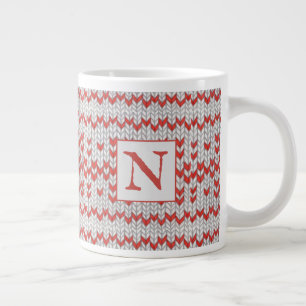 Grand Mug en tricot NORDIQUE ROUGE + Initiale