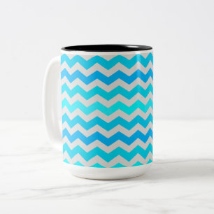 Grand mug rayé bleu et aqua à chevrons