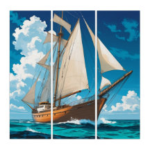 Grand navire en mer triptyque