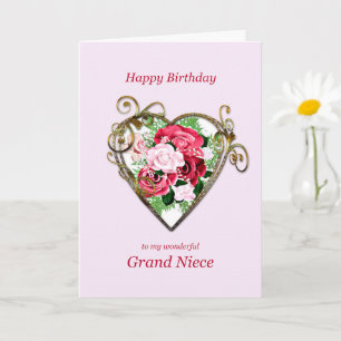 Grand Niece Verjaardag Antiek beschilderde Rozen Kaart