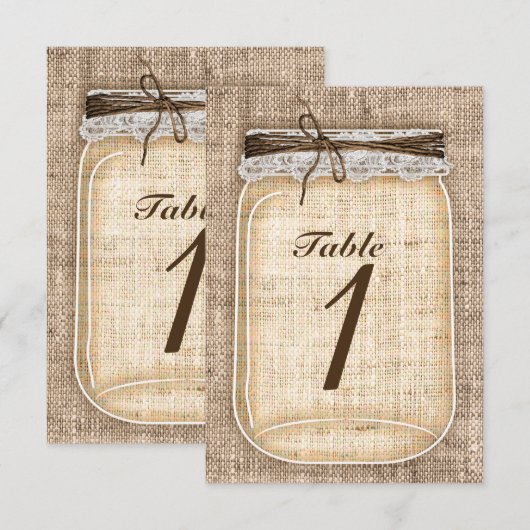 Grand numéro de table rustique en pot de Mason et  (Devant / Derrière)