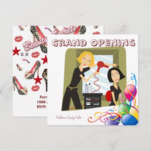 Grand Opening Beauty Salon Kaart Invitation (Voorkant / Achterkant)