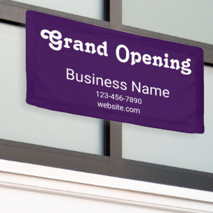 Grand Opening Bedrijfsnaam Telefoon Website Paarse Spandoek