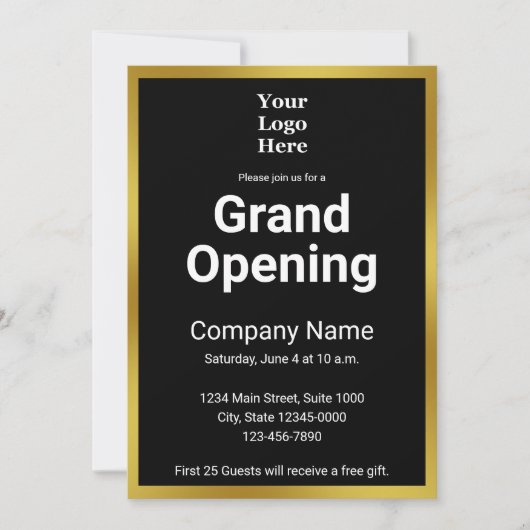 Grand Opening Black and Gold Business Uitnodiging (Voorkant)