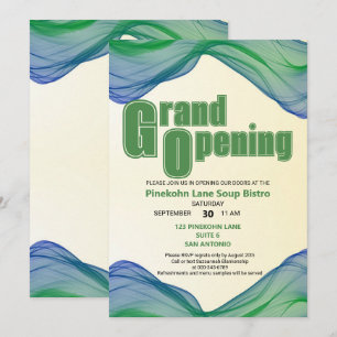 Grand Opening Blauw Groen Rand Waterverf Golven Kaart