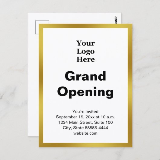 Grand Opening Business Logo Gold White Invitation (Devant / Derrière)